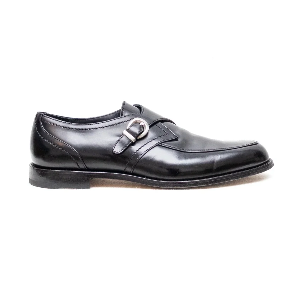 Alessandro Vasini‎ Men's Black SPAZZOLATO Leather Monk Strap Shoes US 8